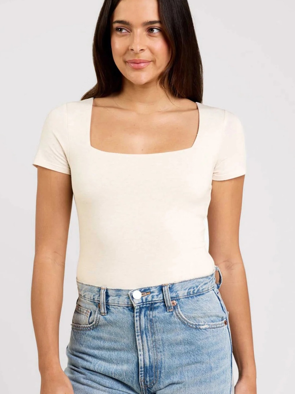 nuuds Cream Square Neck Short Sleeve Bodysuit